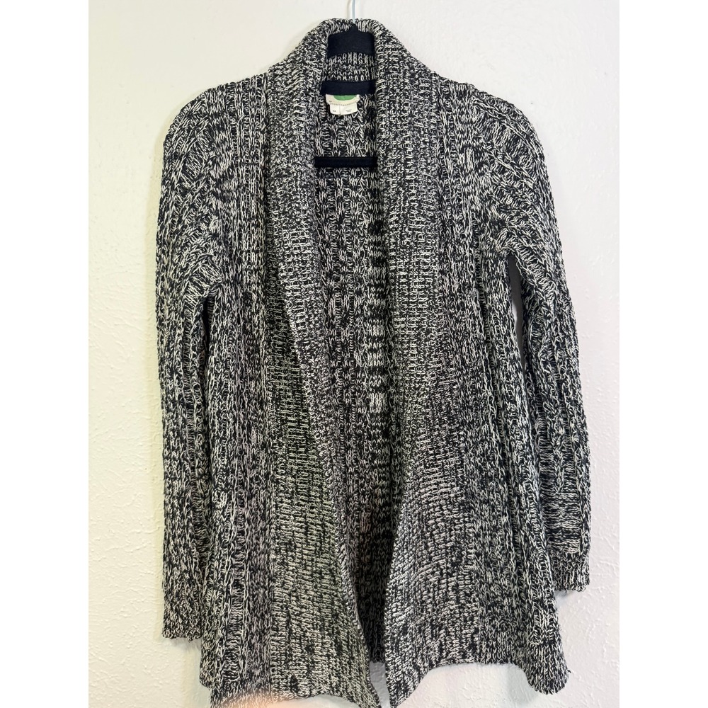 Anthropologie Marled Knit Open Front Cardigan Black White Shawl Collar XS